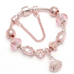 Strandstijl Roségoud Charm Armband Roze Kristal Strass Kunstparel Zeeschelp Hanger DIY Sieraden Voor Dames