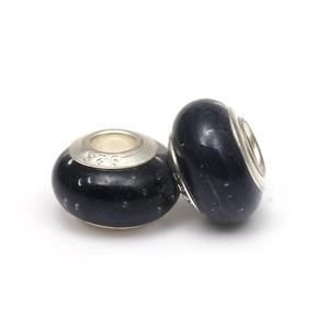 DIY charm beads for bracelets with deep blue bubble glass and 925 sterling silver core