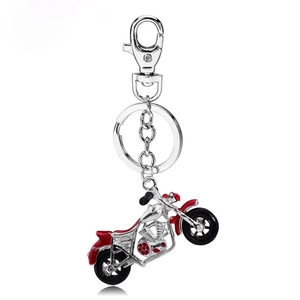 Creative motorcycle keychain with silver alloy finish and red enamel detailing