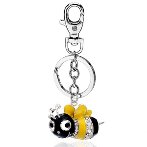 Creative Alloy Rhinestone Little Bee Keychain Enamel Animal Bag Hanging Ornament For Women Girls Key Ring Gift Accessory