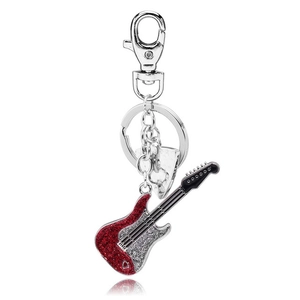 Porte-clés de Guitare Électrique Instrument de Musique Alliage Goutte d'Huile Paillettes Brillantes Thème Musical Ornement de Sac pour Hommes Femmes
