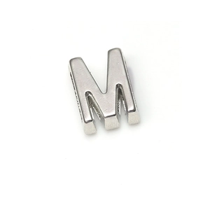 Polished silver metal letter M charm for stainless steel mesh bracelet accessories