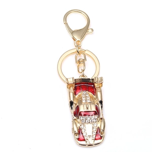 Sparkling red sports car keychain with crystals and gold-plated alloy charm