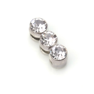 Three-stone stainless steel link charm with sparkling round zircons for DIY jewelry
