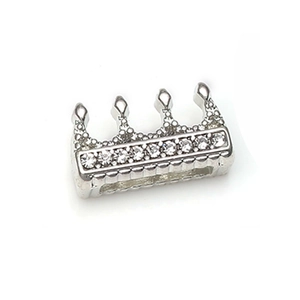 Charm couronne en argent poli avec zircons brillants pour bracelets de montre plats