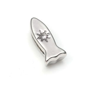 Silver stainless steel charm bracelet with sparkling diamond snowflake and fish pendants