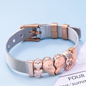 Silbernes Edelstahl-Mesh-Armband mit roségoldenem Best Friend Herzanhänger und Verschluss