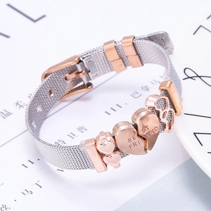 Mesh-Armband aus Edelstahl mit roségoldenem Herzanhänger und Best Friend Gravur
