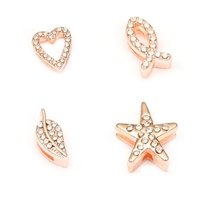 Ciondoli Scorrevoli in Lega con Strass per Cinturino dell'Orologio DIY Cuore Foglia Stella Marina Croce Hamsa Oro Rosa Argento