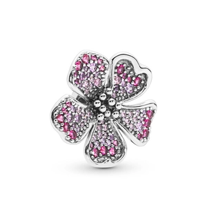 S925 Sterling Silber Stiefmütterchen-Charm-Perle mit rosa und lila Zirkonia für Armbänder