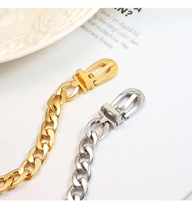 Detail von massiven Gliederketten in Gold und Silber mit Gürtelschnallen-Verschluss