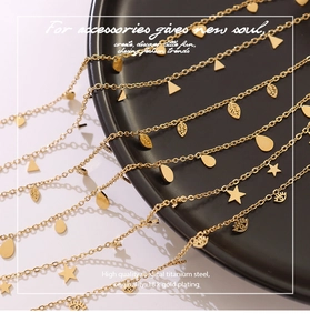 Detailed macro view of 18k gold plated surgical titanium steel pendants and fine chains
