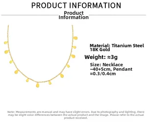 Detailed specs of 18K gold plated titanium steel choker with teardrop charms