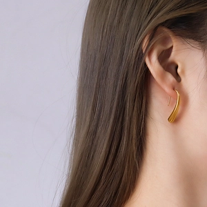 Pendientes de Gancho de Gota de Agua de Acero de Titanio Chapados en Oro de 18K Estilo Francés Pendientes Geométricos Mujer