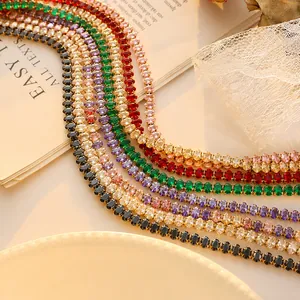 French Vintage Titanium Steel 18K Gold Plated Zirconia Jewelry Set Geometric Colorful Zirconia Necklace Bracelet For Women