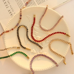 French vintage 18k gold plated tennis bracelets with colorful oval zircon stones