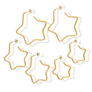 Three sizes of polished gold star-shaped hoop earrings set for women and girls