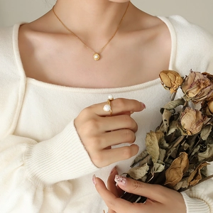 Franse Retro 18K Vergulde Titanium Stalen Schelp Kunstparelhanger Ketting Voor Vrouwen Elegante Sleutelbeenketting Mode Sieraden