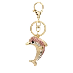 Luxury Rhinestone Dolphin Keychain Gold Plated Alloy Cute Marine Animal Bag Pendant For Women Car Keys Accessory