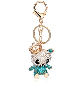 Sparkling crystal teddy bear keychain with crown and gold lobster clasp for bags