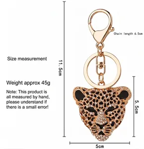 Funkelnder Leopardenkopf-Schlüsselanhänger mit Goldbeschichtung und Strass, 11,5 cm