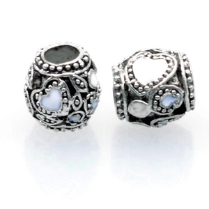 Vintage Heart Alloy Charms Enamel Barrel Beads Tibetan Style Silver Plated Spacer Beads For DIY Jewelry Making Bracelets