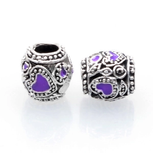 Vintage heart enamel beads in antique silver finish for DIY jewelry and bracelets