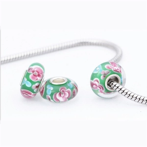 European Style Large Hole Glass Beads Flower Pattern Lampwork Charms For DIY Bracelet Jewelry Making Accessories For Women