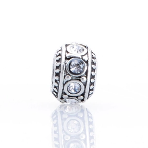 DIY rhinestone alloy bead with three rows of sparkling clear zircons and retro textures