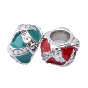 Cuentas de aleación plateada con esmalte verde y rojo para joyería personalizada DIY
