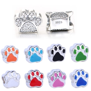 Cute Paw Print Alloy Silver Plated Enamel Beads DIY Animal Footprint Charms For Bracelet Necklace Jewelry Making Accessory