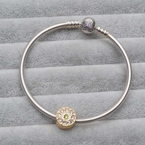 Bracelet S925 argent avec cœur violet et pendentif doré serti de gemme verte
