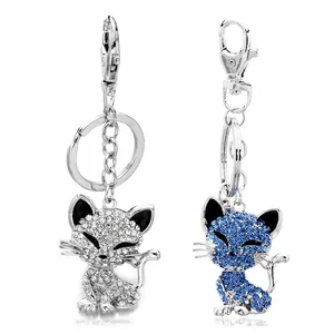 Cute Cat Alloy Rhinestone Keychain Accessory For Bag Car Key Decoration Fashion Jewelry Bestie Gift For Women Girls Men
