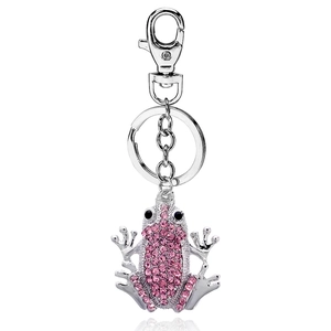 Simpatico Portachiavi Rana Con Strass per Donna Uomo Cartone Animato Animale Metallo Anello Chiave Rosa Cristallo Accessorio Chiavi Auto Gioielli
