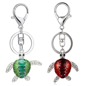 Creative Alloy Rhinestone Turtle Keychain Cute Sea Turtle Bag Pendant Ornament For Women Girls Key Ring Gift