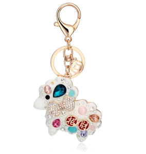 Porte-clés Mouton de Dessin Animé Avec Strass Émail Alliage Pendentif de Sac Animal Bijoux Pour Femme Fille Anneau