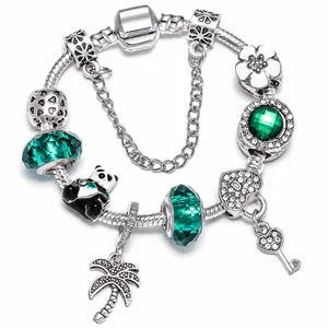 Pulsera de Cuentas Panda de Moda Cocotero Corazón Llave Pulsera de Cadena de Serpiente Regalo de Joyería Para Niños Mujeres Niñas