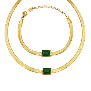 Set gioielli catena serpente oro con pietre di zircone verde stile hip hop