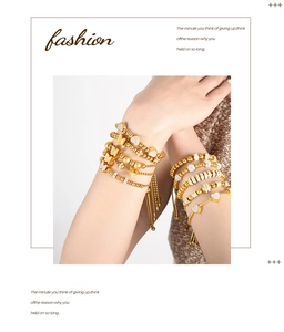 Detail of gold layered bracelets featuring heart, butterfly charms and sparkling crystals