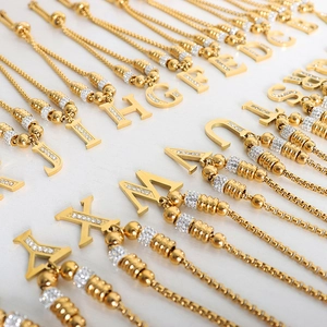 18K Vergulde Roestvrijstalen Armband Met 26 Beginletters En Strass Verstelbare Doosketting Sieraden Voor Dames