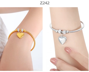 Pulseras de cadena de serpiente con colgante de corazón pulido en oro y plata con cristales