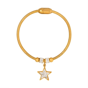Elegante pulsera de cadena de serpiente dorada con colgante de estrella y pavé de cristales
