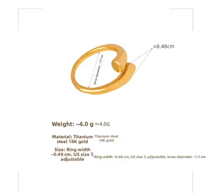 Especificaciones detalladas de talla para anillo ajustable bañado en oro de 18K