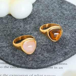 Vintage 18k gold plated titanium ring with large triangle tiger eye stone for women