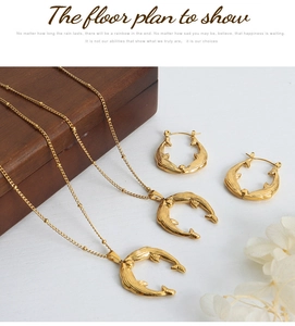 Détail de pendentifs baleine en acier titane plaqué or 18K et boucles d'oreilles créoles