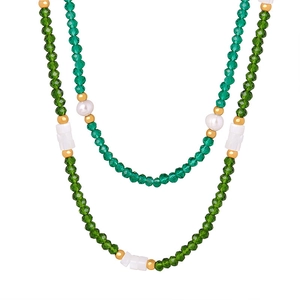 Baroque natural stone bead necklace with white jade pearls and green faceted beads