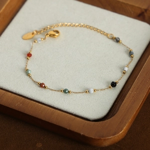 Ρυθμιζόμενο βραχιόλι από ατσάλι 18k με πολύχρωμες χάντρες από φυσικές πέτρες