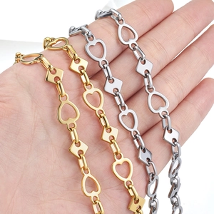 Catena a maglie a cuore e rombi in acciaio inossidabile lucido in oro e argento