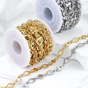 Catena gioielli fai-da-te in acciaio inox con maglie a cuore e rombo in oro e argento