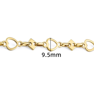 Catena a maglie a cuore e rombo dorata in acciaio inossidabile, maglie da 9,5 mm